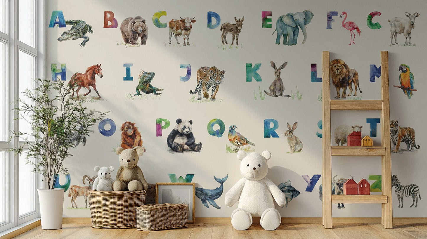 Playful animal alphabet kids wallpaper
