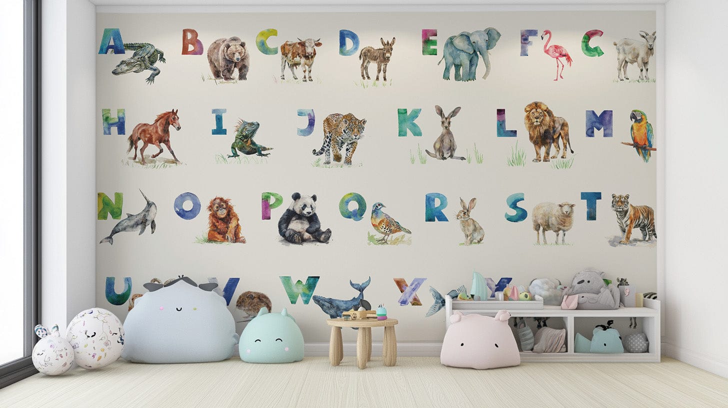 Adorable animal and letter pattern wallpaper
