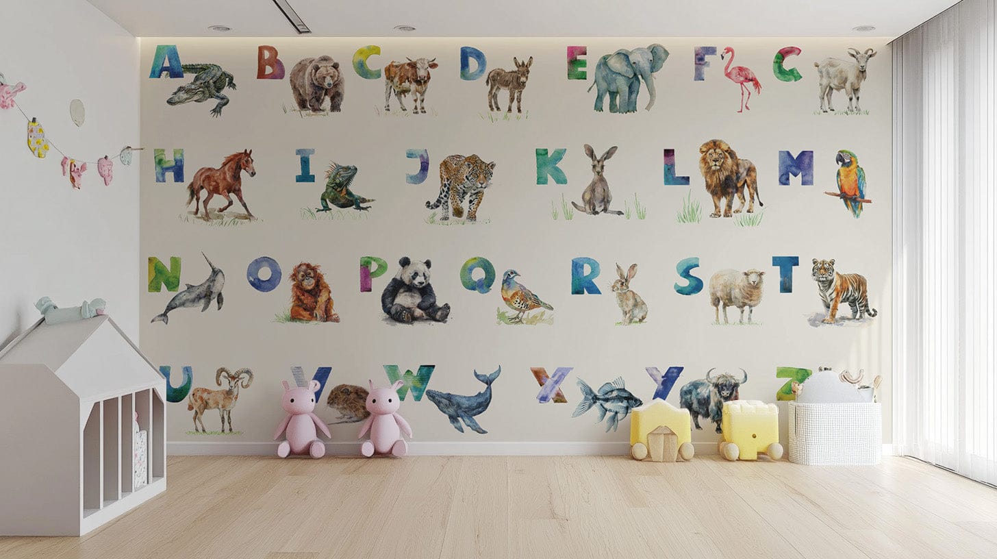 Fun letter and animal wallpaper design