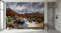 Alpine Autumn Cascade wall mural with colorful fall foliage and water, GD9249