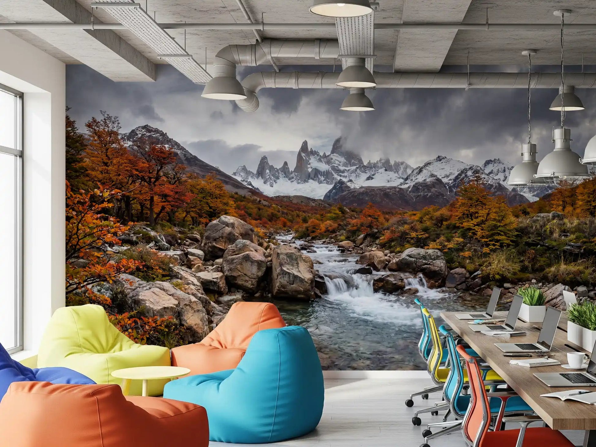 Autumn mountain wall mural with Alpine Autumn Cascade scenic detail, GD9249