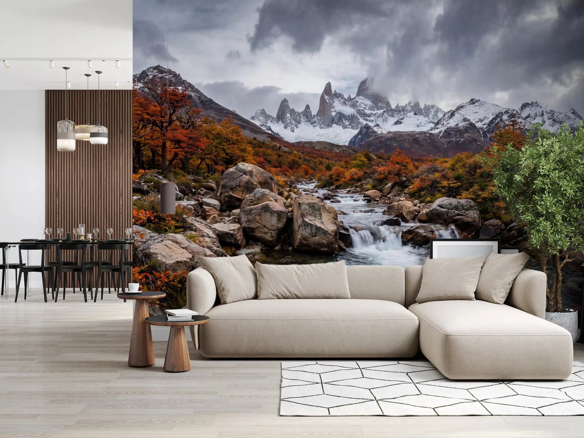 Mountain river wall mural with Alpine Autumn Cascade autumn trees, GD9249