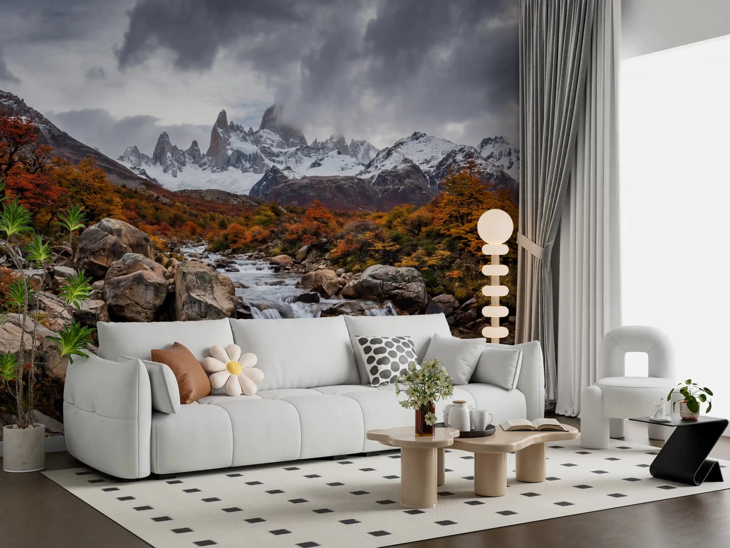 Hallway design using Alpine Autumn Cascade wall mural mountain river, GD9249