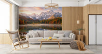 Alpine Autumn Reflection mural with warm forest tones and mountain view