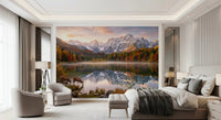 Autumn Reflection with Deer wall mural for bedroom with mountain scenery