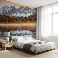 Autumn landscape wall mural with Alpine Autumn Serenity and layered hills, GD9304