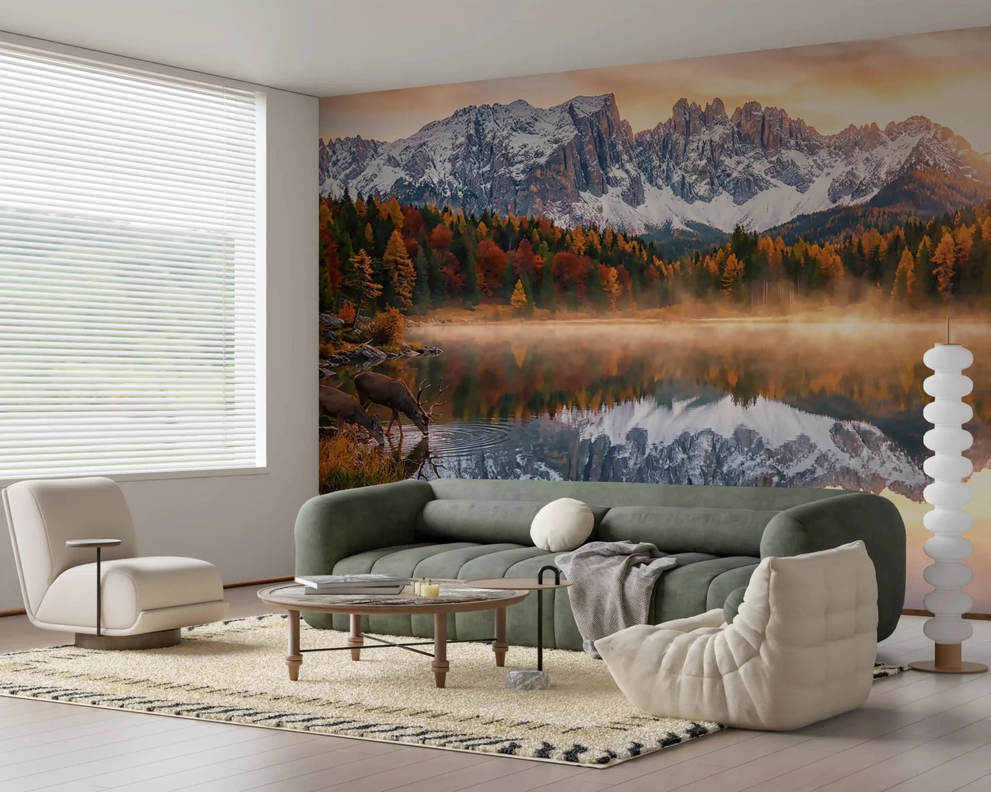 Scenic Alpine Autumn Serenity mural with autumn reflections and soft peaks, GD9304