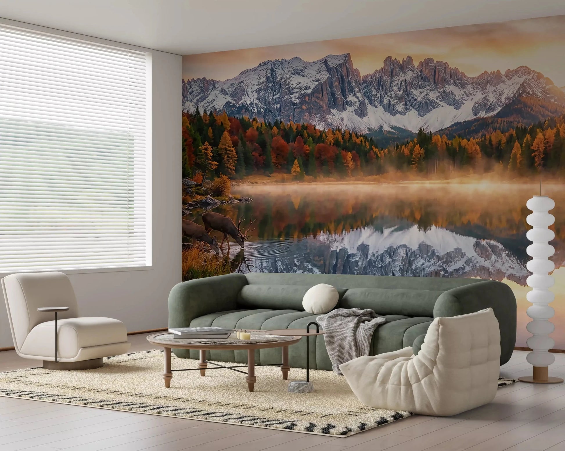 Scenic Alpine Autumn Serenity mural with autumn reflections and soft peaks, GD9304