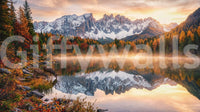 Alpine Autumn Serenity mural with mountain backdrop and shoreline foliage, GD9304