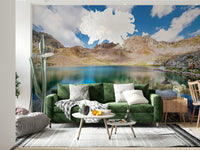 Natural light works beautifully with Alpine Azure Wall Mural in this relaxed Living corner