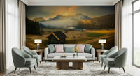 A serene mountain landscape wall mural for scenic decor., GD5933