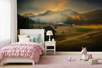 An artistic natural vista mural on minimalist wallpaper., GD5933