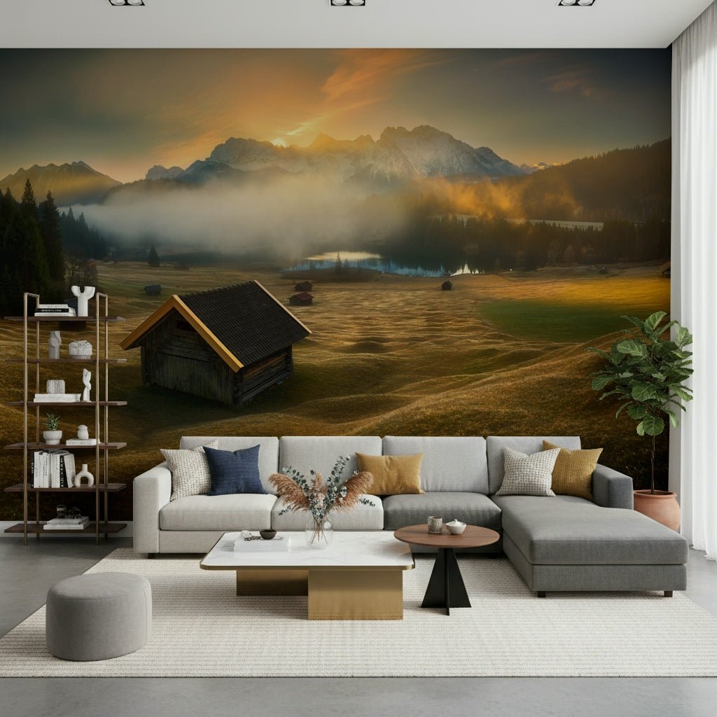 A beautiful wide-angle wall mural of a mountain vista., GD5933