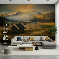 A beautiful wide-angle wall mural of a mountain vista., GD5933
