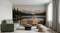 Serene Alpine Dawn Reflection mural with crisp ridges and lake mirror
