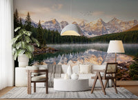 Mountain lake wall mural featuring Alpine Dawn Reflection at first light