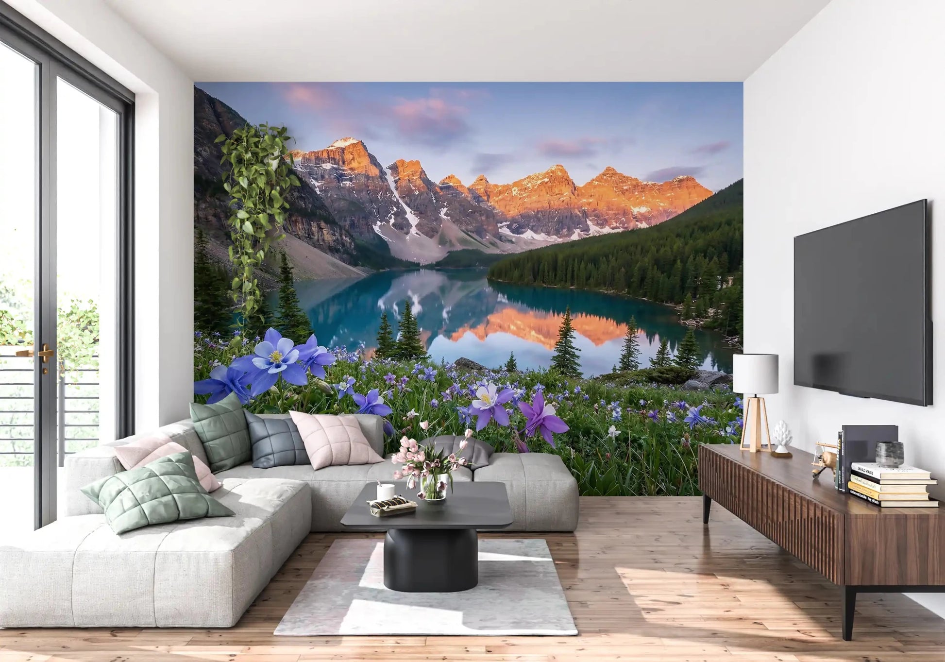 A turquoise lake mirrors the rocky tops of Alpine Glow Lakeside wall mural.
GD9535