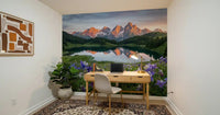 Alpine views carry calm into a Study room with Alpine Glow wall mural panels.GD9536