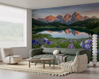 Deep green forests wrap the lake in Alpine Reflection wall mural.GD9536