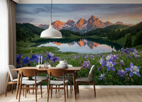 Sunset light glows across jagged peaks in Alpine Glow Reflection wall mural.GD9536