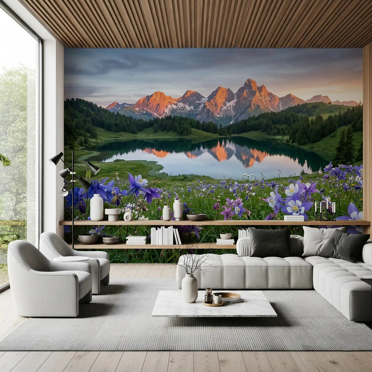 Hallway gain depth from Alpine Reflection wall mural in sunset tones.
GD9536