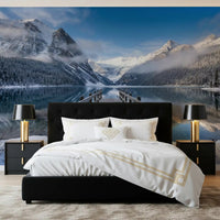 Down the Bedroom, Alpine Lake Winter Serenity wall mural unfolds onto snowy peaks. GD9605