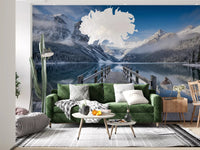 Snow peaks and a wooden dock anchor the Living room on Alpine Lake Winter wall mural.
 GD9605