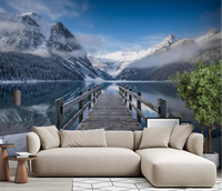 Alpine Lake Winter wall mural turns the living room into a snowy mountain view.GD9605