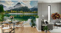 A calming serene view wallpaper mural that defines a space.