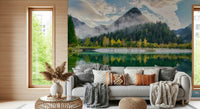 A beautiful wide-angle wall mural of a serene landscape.