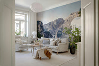 In this bright living room, Alpine Reflections Wall Mural opens the beautifully