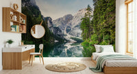 Alpine Reflections Wall Mural adds mountain calm to this soft bedroom setting