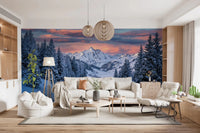 Calm winter setting displayed in Alpine Road Sunset Dream wall mural scene, GD9227