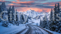 Scenic alpine road view featured in Alpine Road Sunset Dream wall mural, GD9227