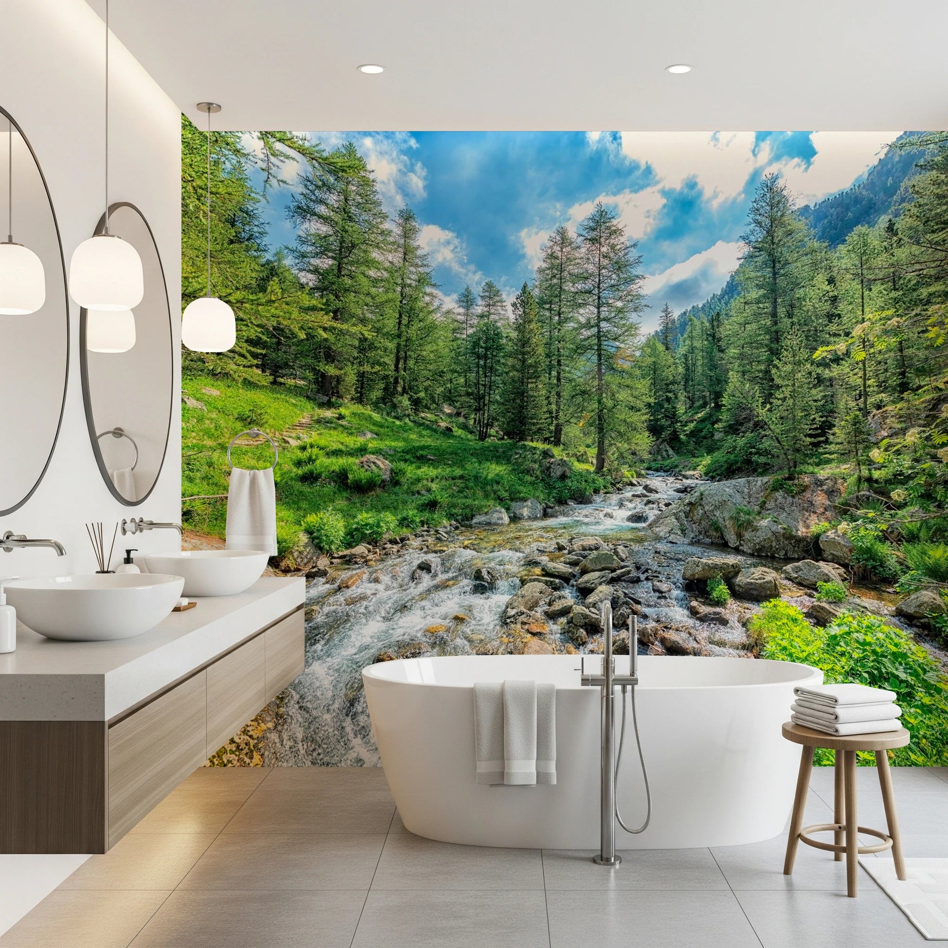 Alpine stream nature wallpaper for feature wall