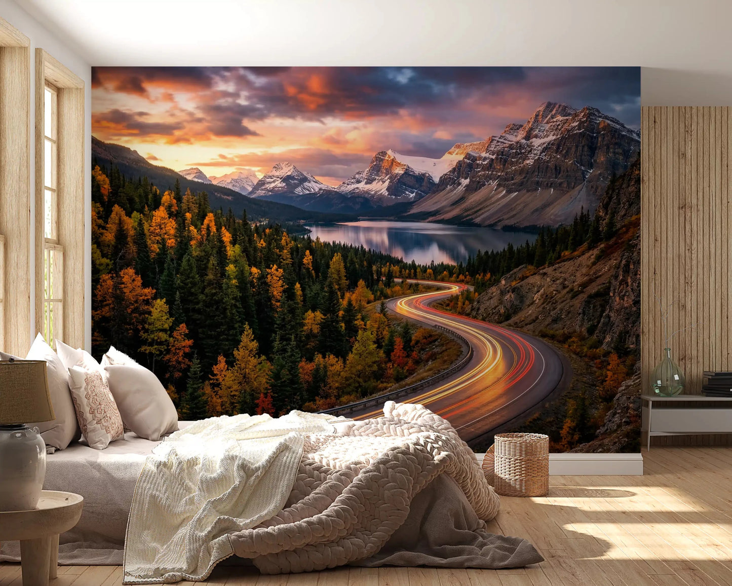 Alpine Sunset Drive wall mural in warm dusk colors with dramatic cloud cover, GD9030