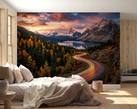 Alpine Sunset Drive wall mural in warm dusk colors with dramatic cloud cover, GD9030