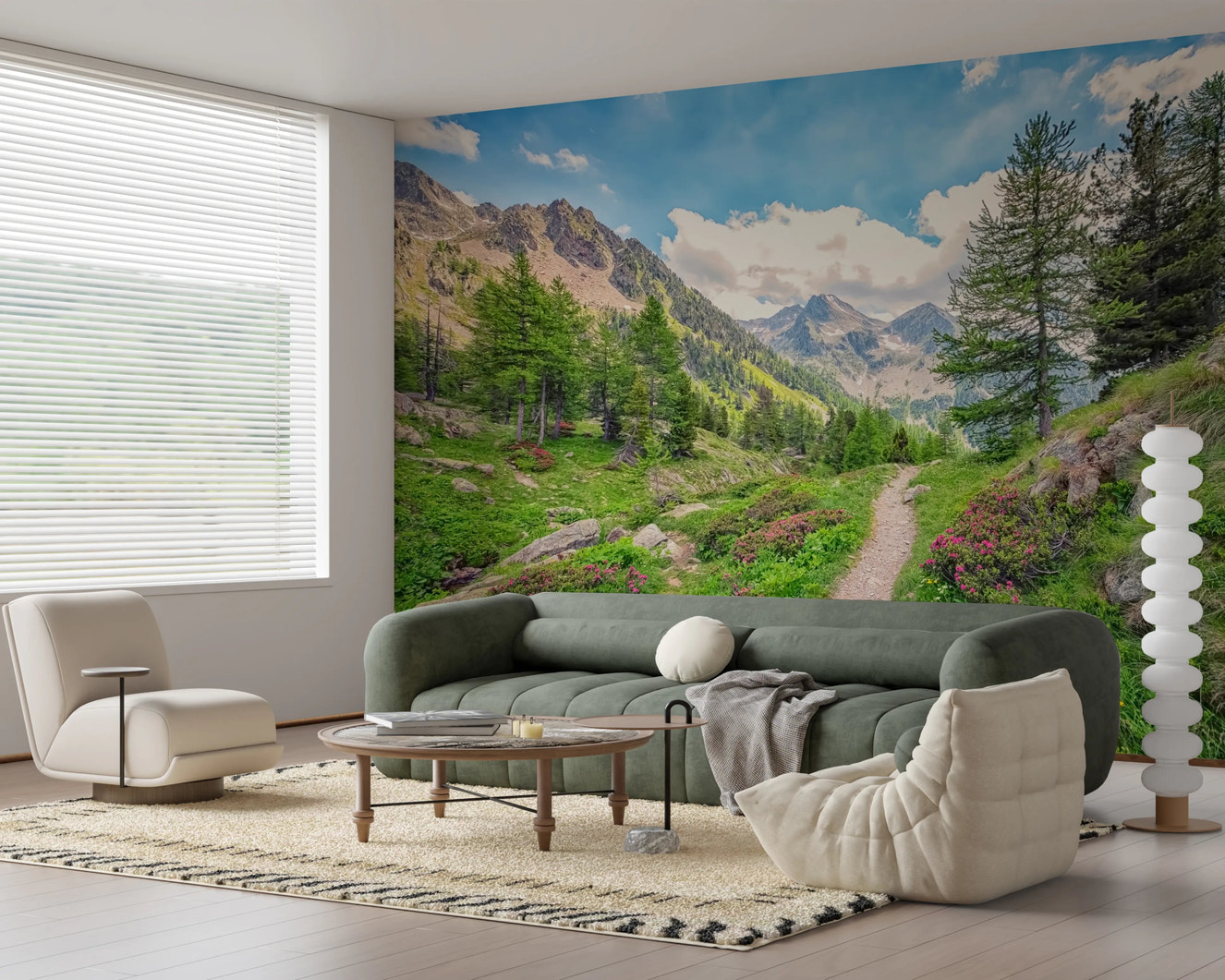 Nature wallpaper with alpine trail for living room