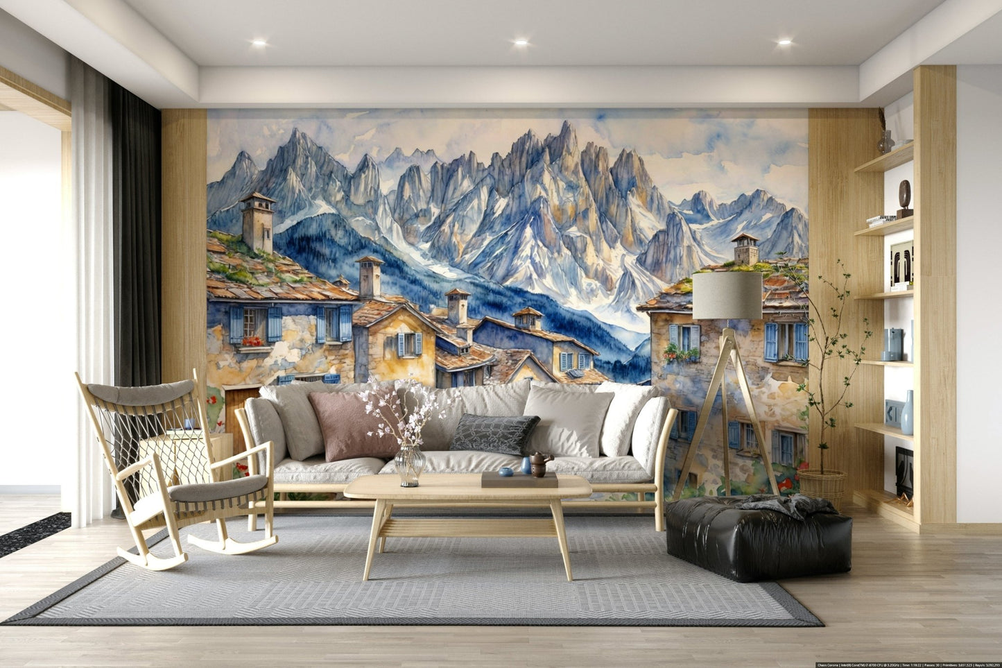 Nature inspired wall mural for a modern guest suite design