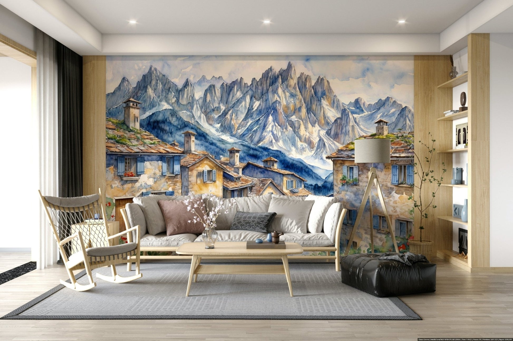 Nature inspired wall mural for a modern guest suite design