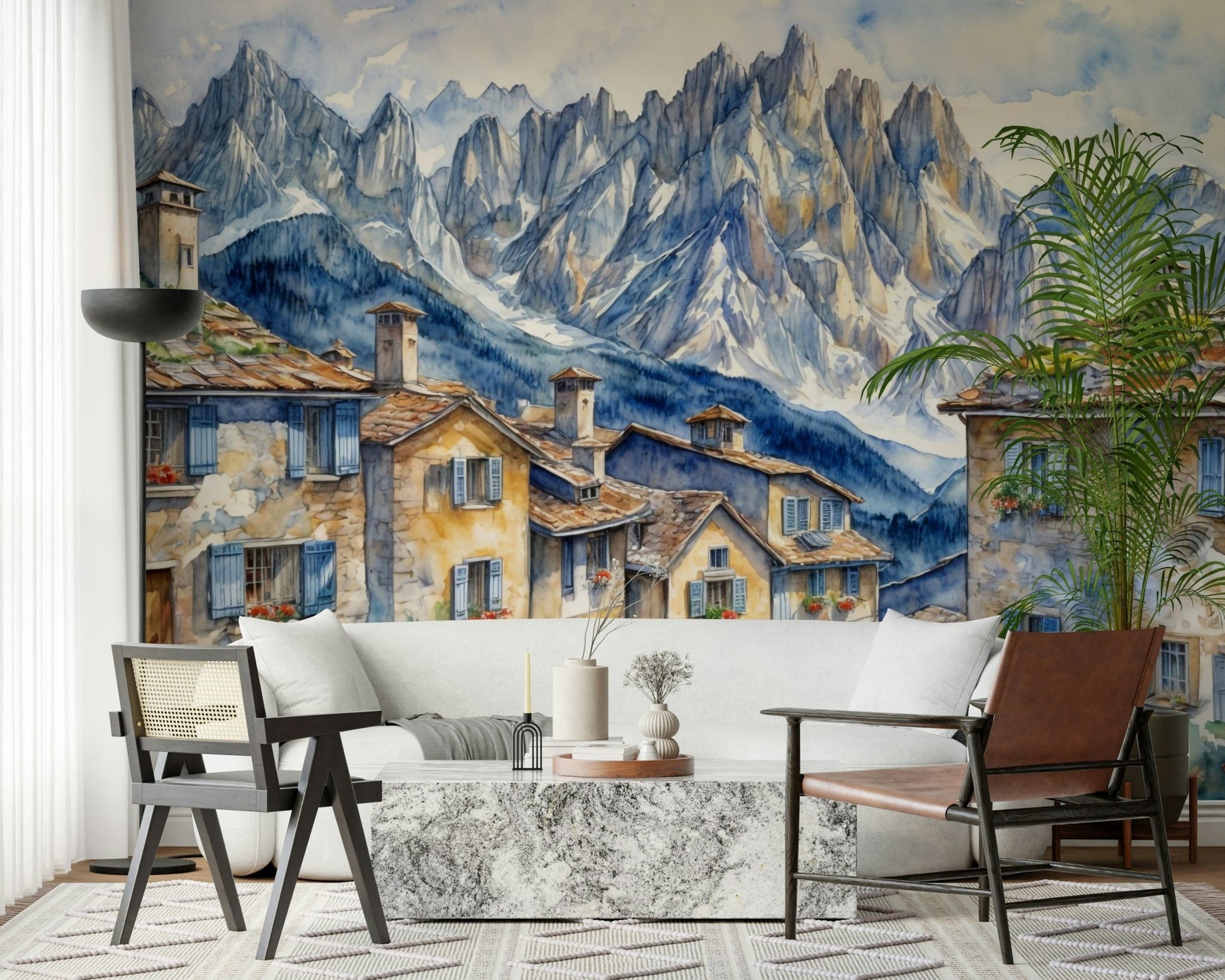 Alpine Village Dream Wall Mural in a bright open plan living space