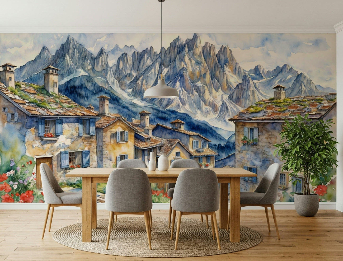 Alpine Village Dream Wall Mural as a peaceful bedroom feature wall