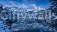 Alpine landscape wall mural with Reflection snow and forest detail