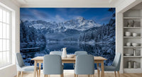 Panoramic winter lake artwork for Alpine Winter Reflection wall mural