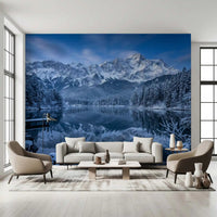 Hallway featuring Alpine Reflection wall mural with frozen peaks