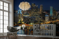 Gorgeous Pittsburgh skyline evening mural for living rooms


