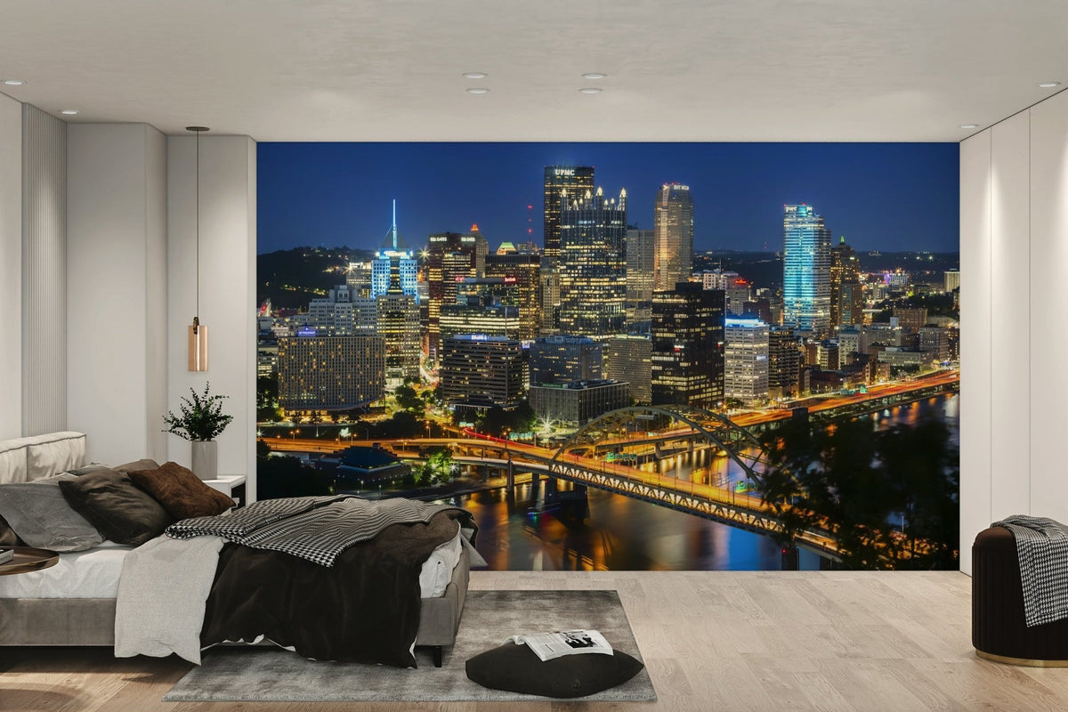 Pittsburgh skyline in the evening wall mural for urban decor, GD2223