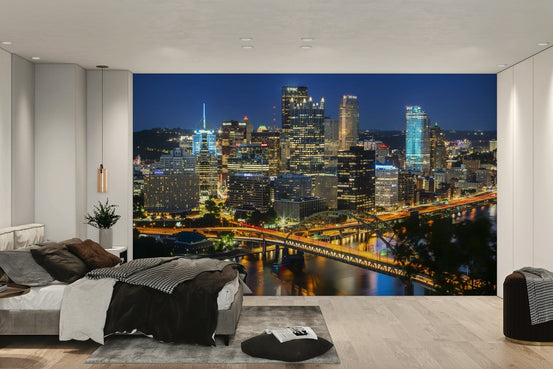 Pittsburgh skyline in the evening wall mural for urban decor, GD2223