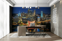 Pittsburgh cityscape at night mural for modern rooms

