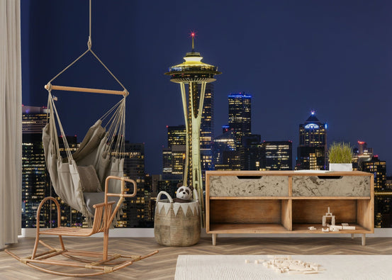 Seattle skyline at blue hour wall mural for city-inspired decor, GD2224